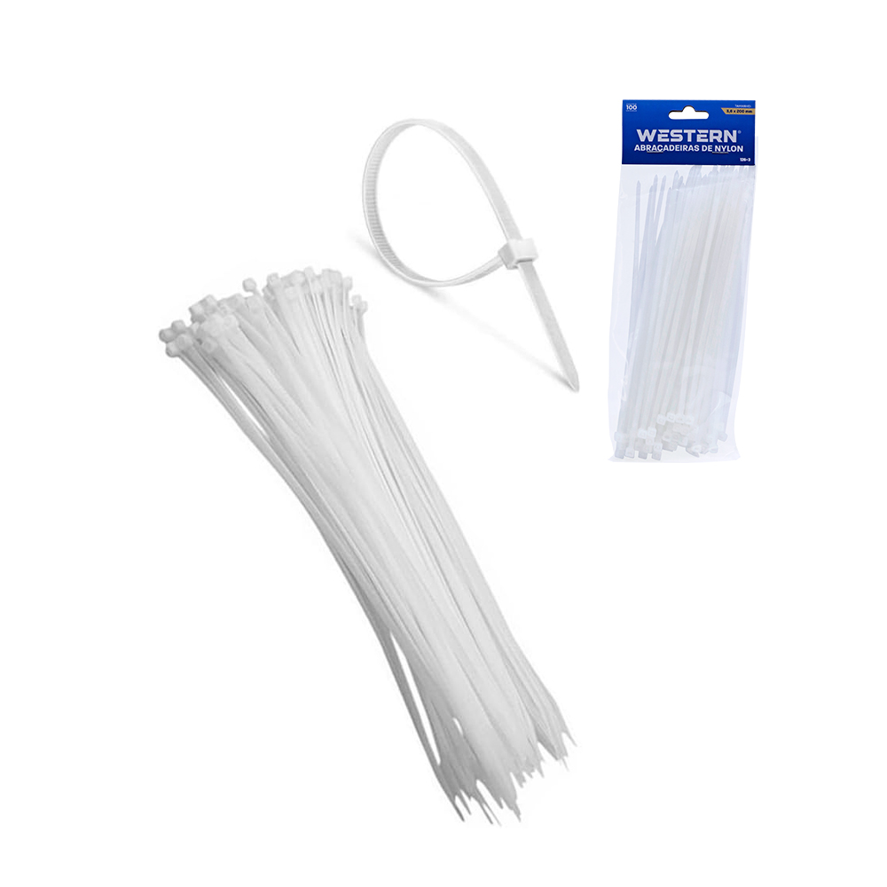 ABRACADEIRA DE NYLON BRANCA 3,6X200MM 100 PECAS