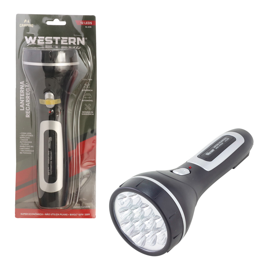 LANTERNA RECARREGAVEL LONGA 12 LEDS