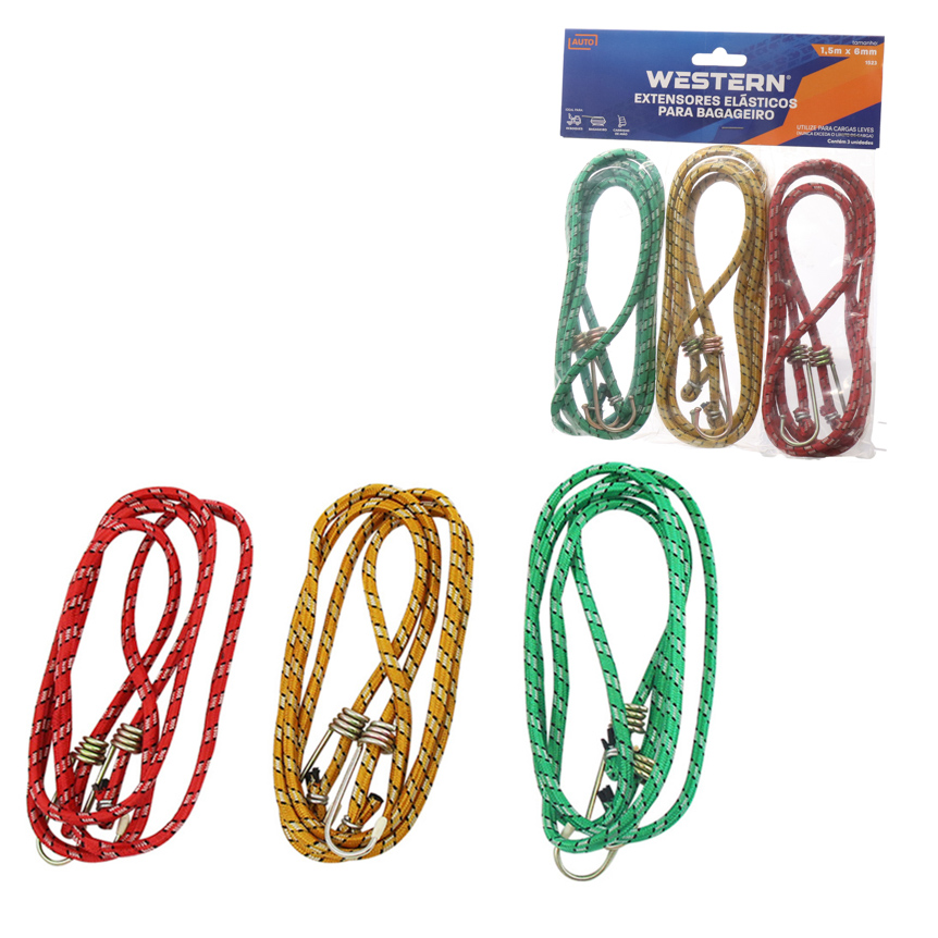 EXTENSORES ELASTICOS PARA BAGAGEIRO 1,5M X 6MM 3 PECAS