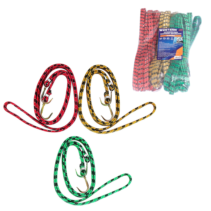 JOGO 10 EXTENSORES ELASTICOS PARA BAGAGEIRO 1,5M X 12MM 10 PECAS