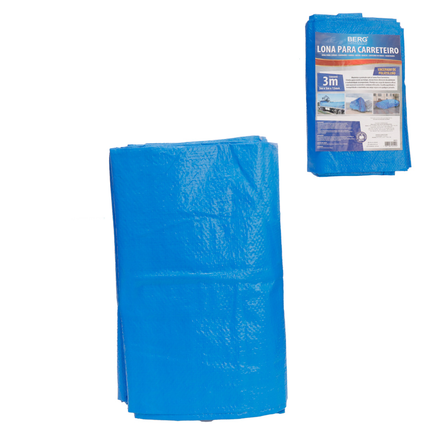 LONA PARA CARRETEIRO ENCERADA DE POLIETILENO 100G P/M2 AZUL 3 X 3 - BERG FERRAMENTAS