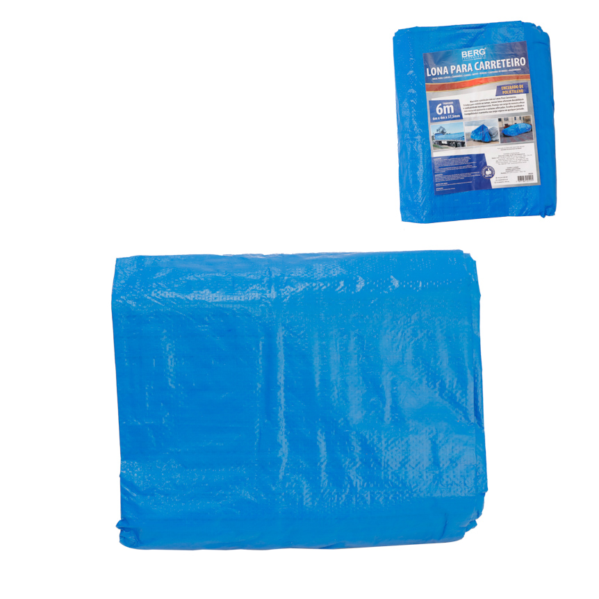 LONA PARA CARRETEIRO ENCERADA DE POLIETILENO 100G P/M2 AZUL 6 X 4 - BERG FERRAMENTAS