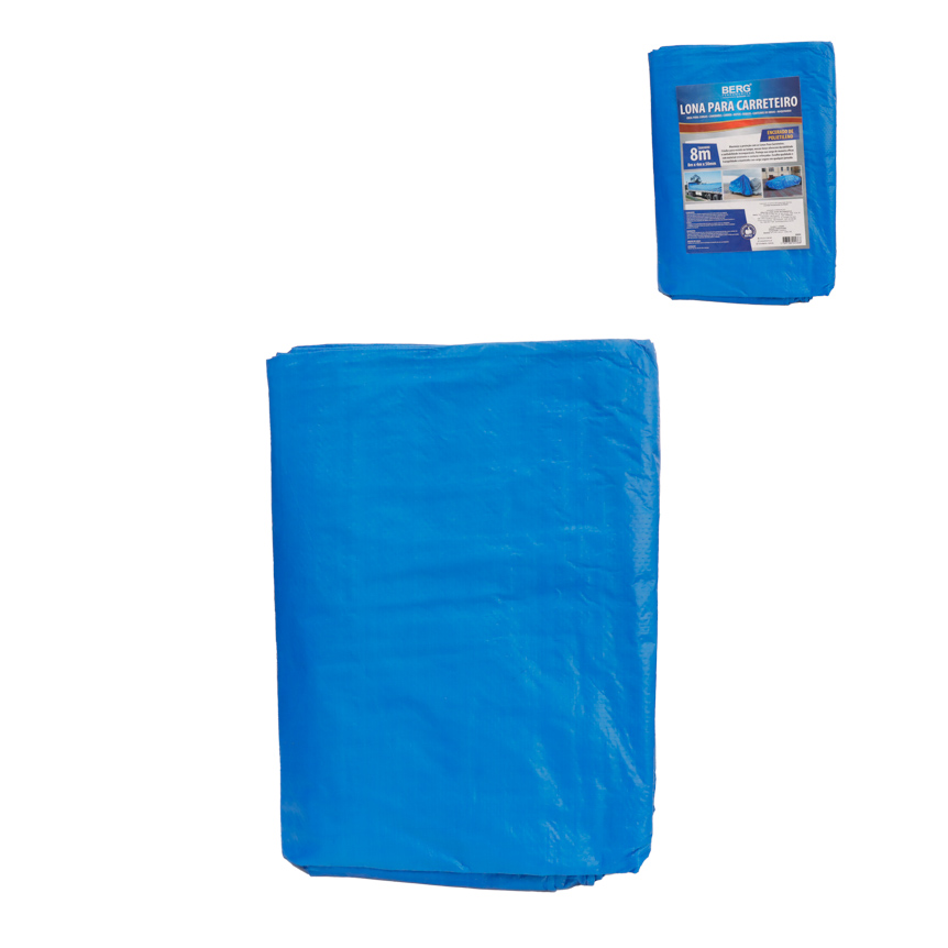 LONA PARA CARRETEIRO ENCERADA DE POLIETILENO 100G P/M2 AZUL 8 X 4 - BERG FERRAMENTAS