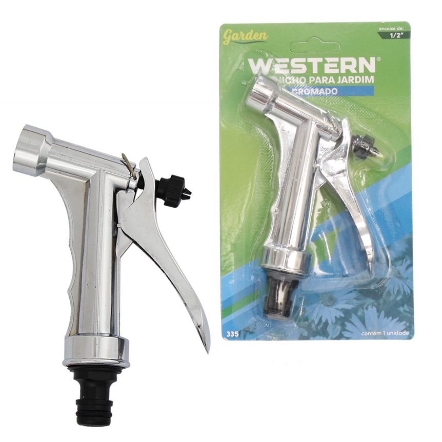 ESGUICHO PARA JARDIM TIPO PISTOLA CROMADO 1/2"