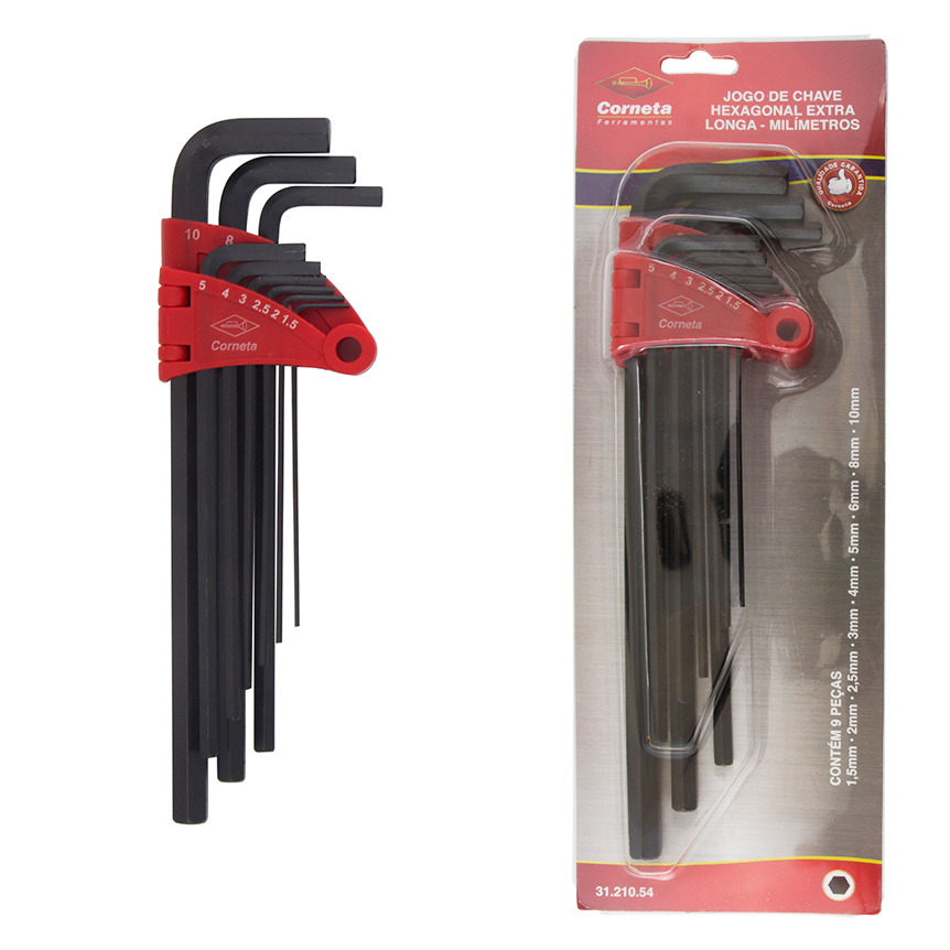 CHAVE HEXAGONAL EXTRA LONGA 1,5-10MM 9 PECAS