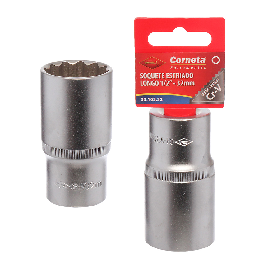 SOQUETE ESTRIADO LONGO 1/2" 32MM