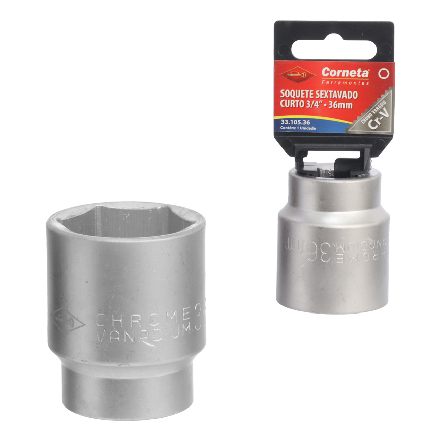 SOQUETE SEXTAVADO CURTO 3/4 36MM