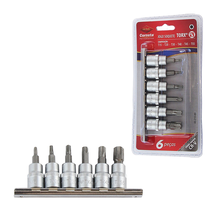 JOGO DE SOQUETE TORX 3/8" JOGO COM 6 PECAS