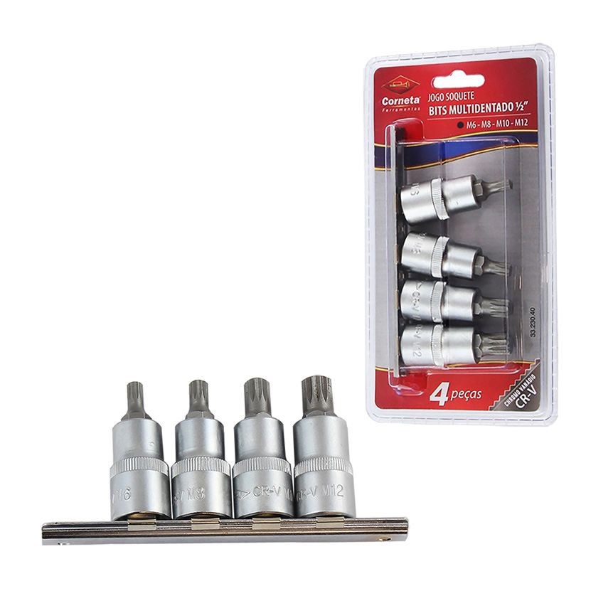 JOGO DE SOQUETE BITS MULTIDENTADO 1/2"