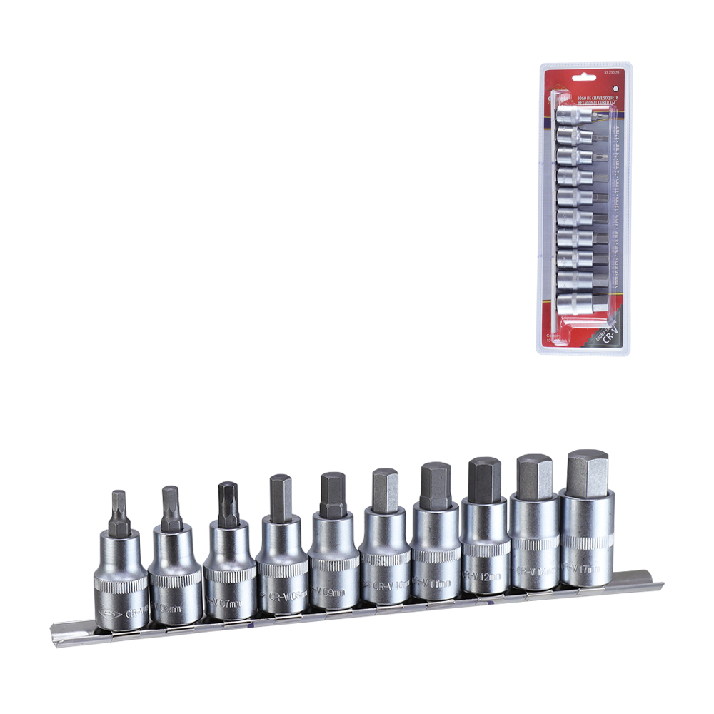SOQUETE BITS HEXAGONAL CURTO 1/2" 10 PECAS