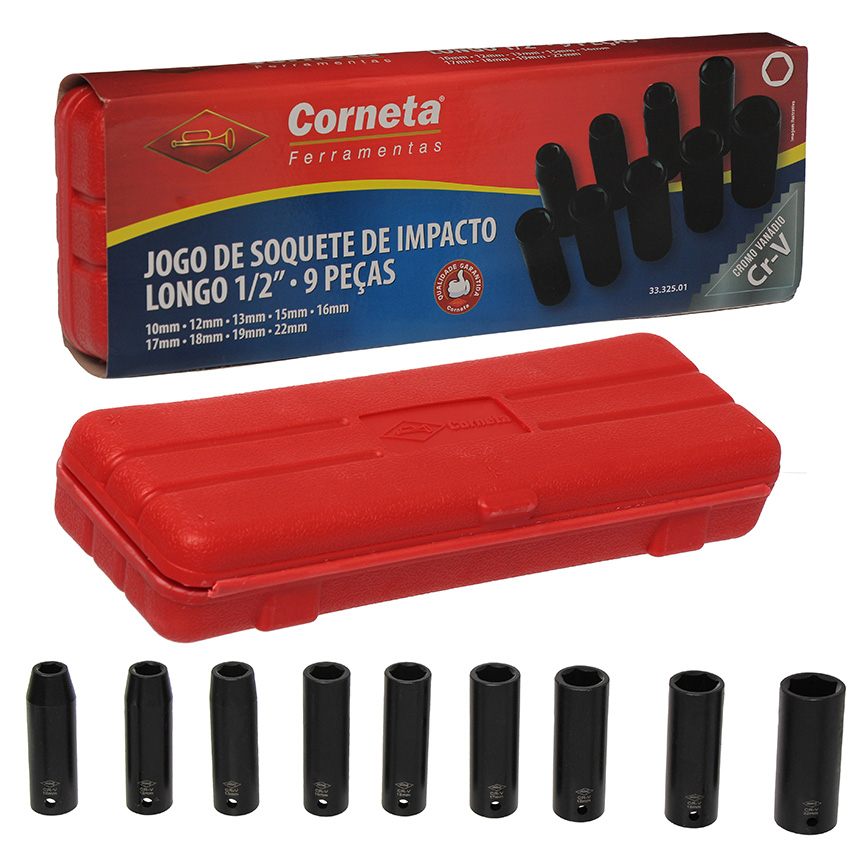 JOGO DE SOQUETE DE IMPACTO LONGO 1/2 9PCS
