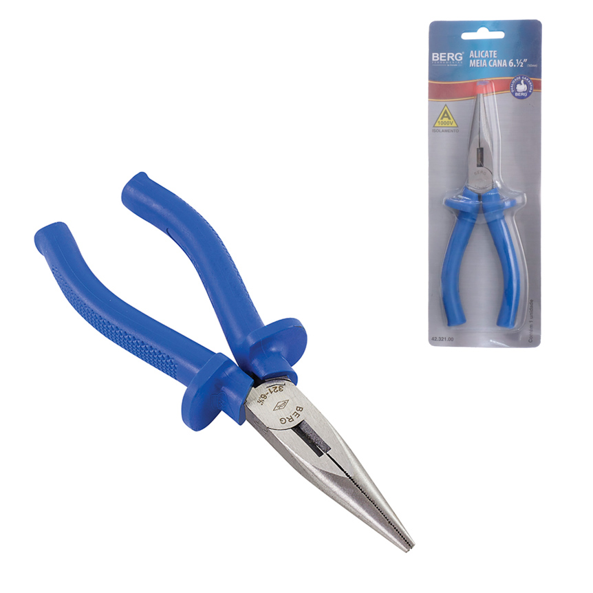 ALICATE COM BICO MEIA CANA CABO AZUL 6.1/2"