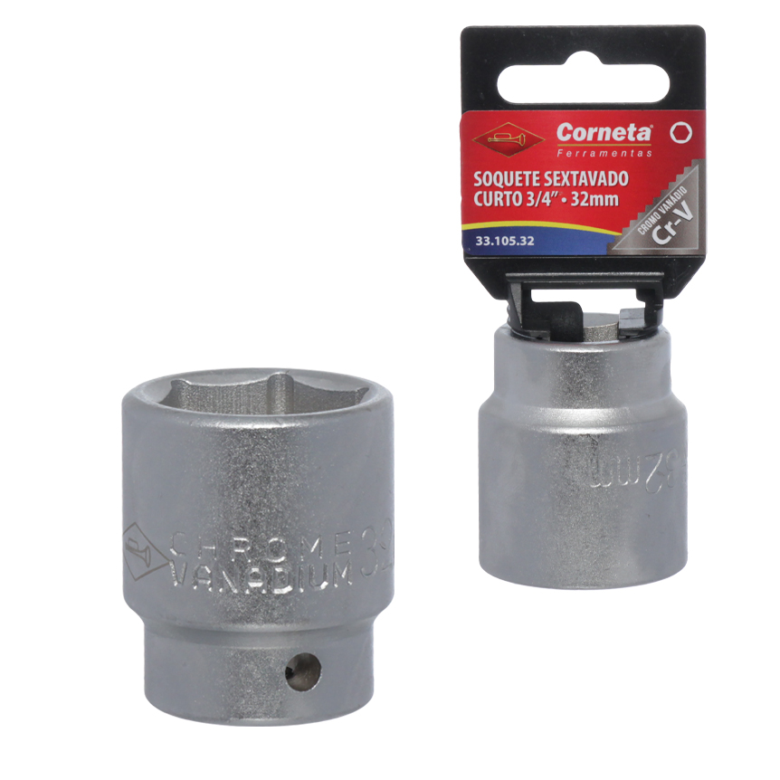 SOQUETE SEXTAVADO CURTO 3/4 32MM