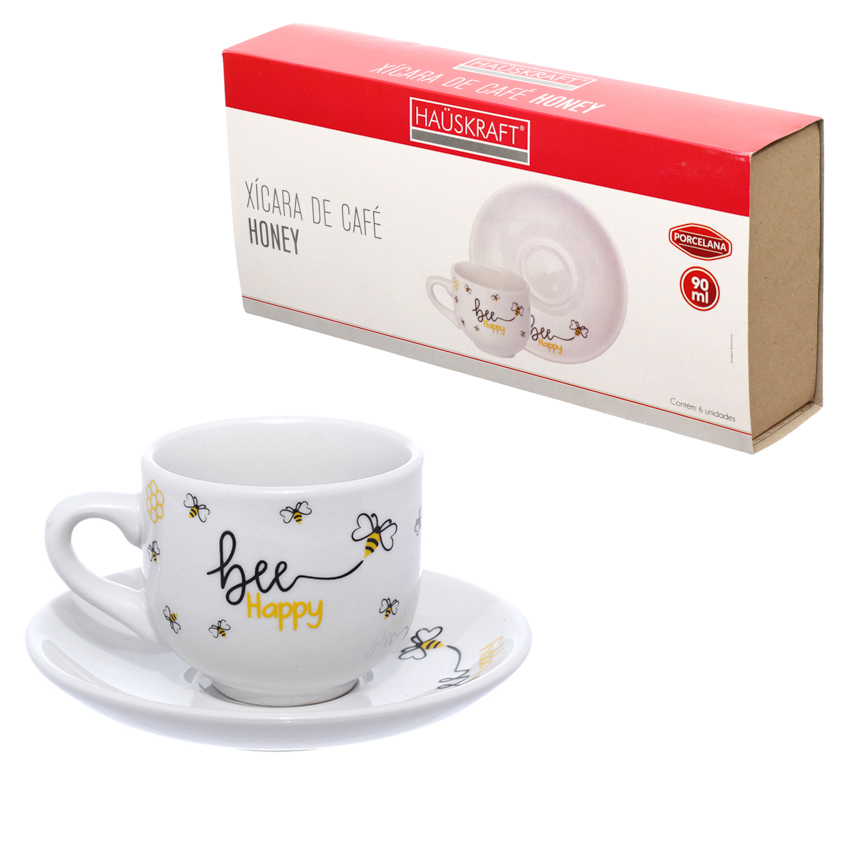 XICARA COM PIRES PARA CAFE DE PORCELANA HONEY 90ML 6 PECAS
