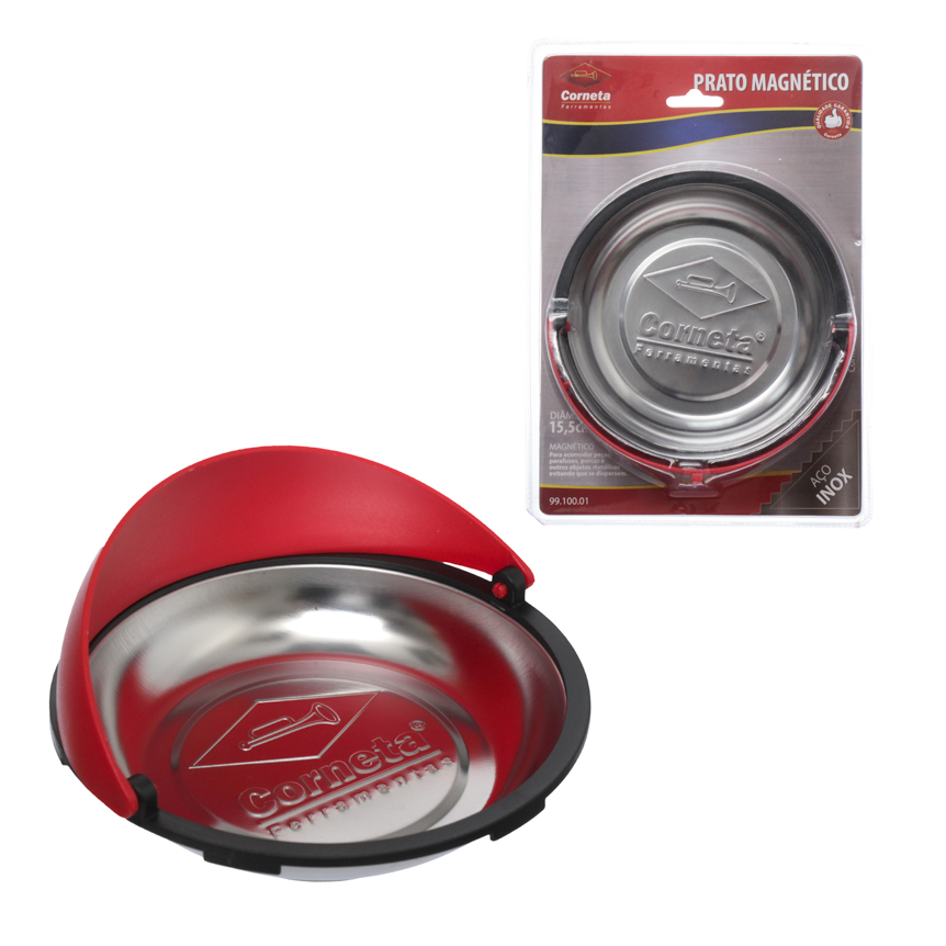 PRATO MAGNETICO INOX COM TAMPA VERMELHA