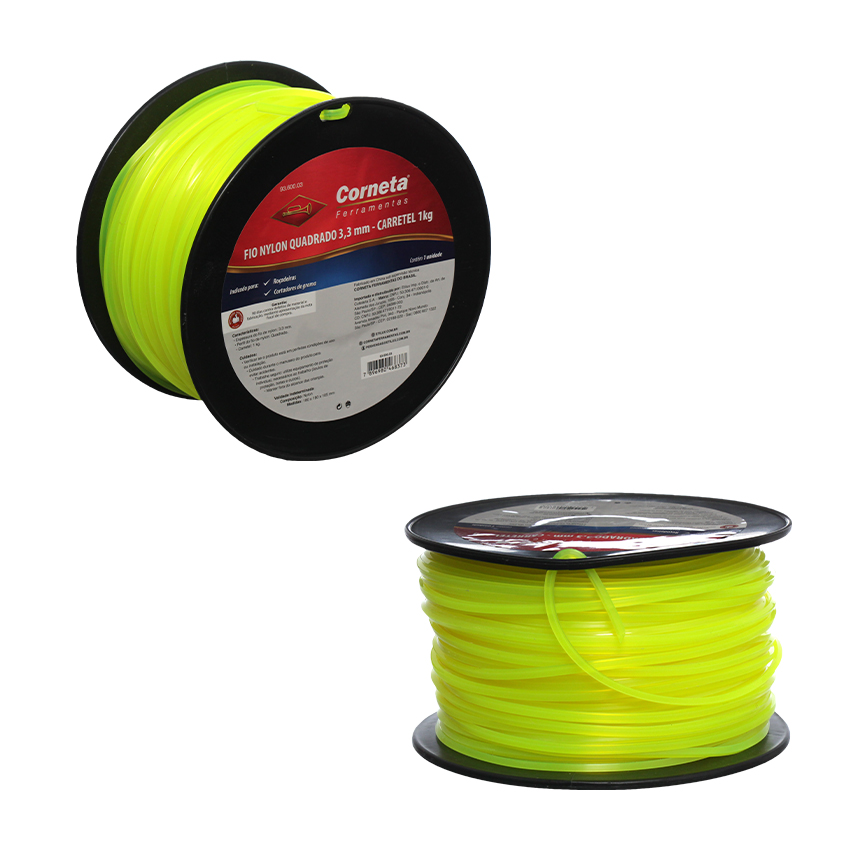 FIO DE NYLON QUADRADO AMARELO 3,3MM 1KG CARRETEL