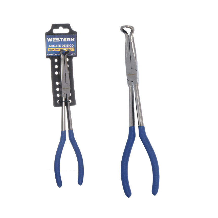 ALICATE DE BICO MEIA LUA LONGO COM CABO AZUL 11"
