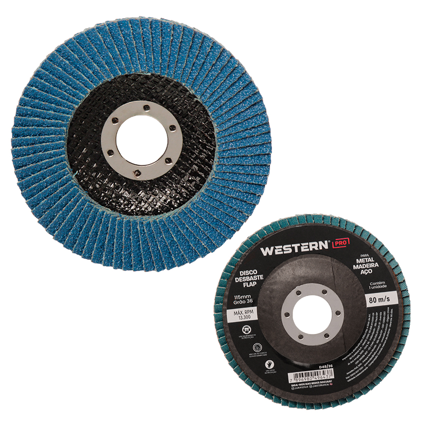 DISCO DE DESBASTE TIPO FLAP EM ZIRCONIO 115 X 22MM GRAO 36