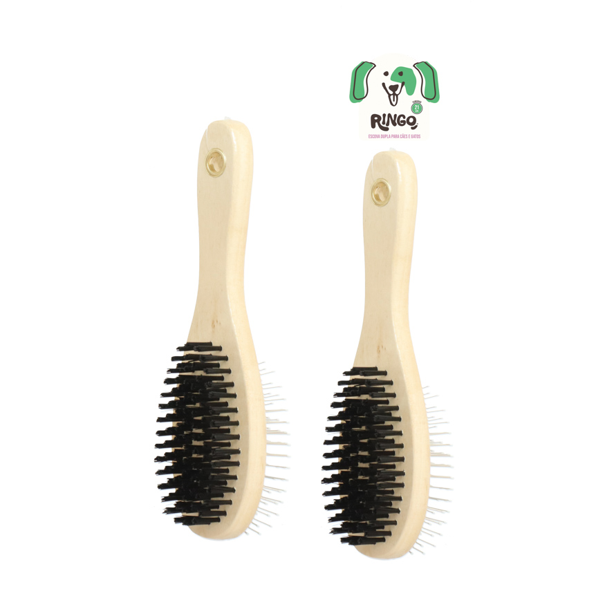 ESCOVA DUPLA PARA CAES E GATOS 21CM