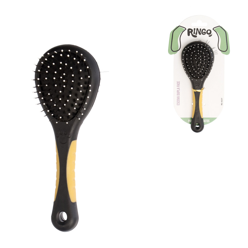 ESCOVA OVAL DUPLA FACE PARA CAES E GATOS 18CM