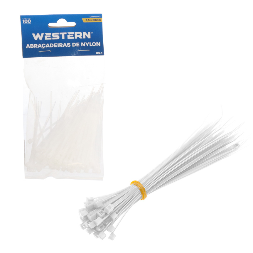 ABRACADEIRAS NYLON BRANCAS 2,5X80MM 100 PECAS