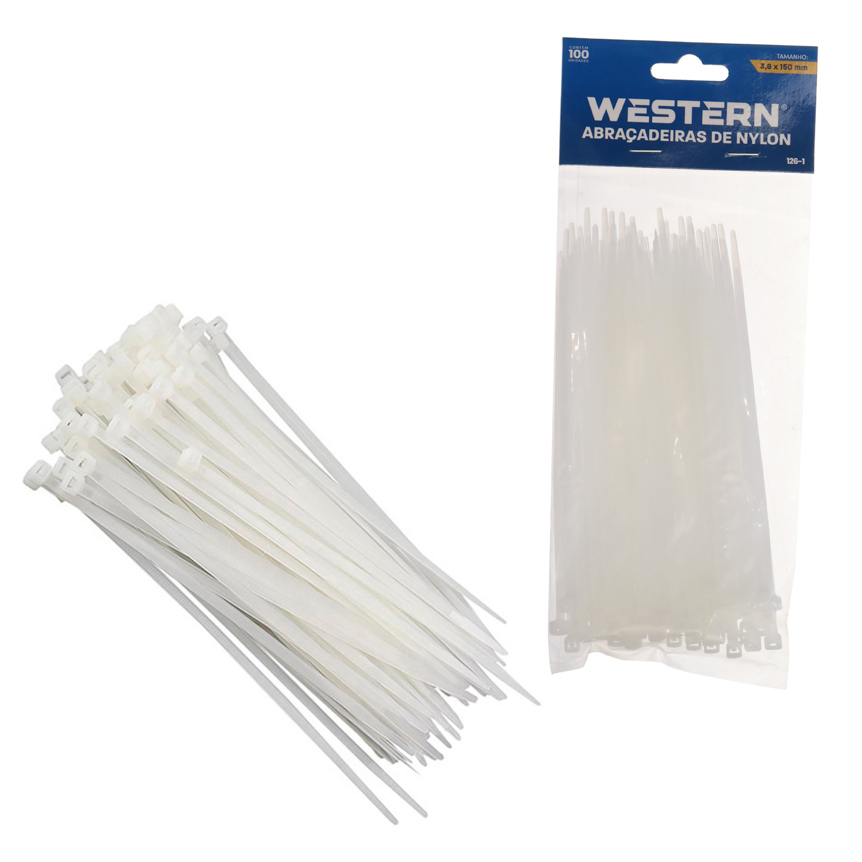 ABRACADEIRA NYLON BRANCA 3,6X150MM 100 PECAS