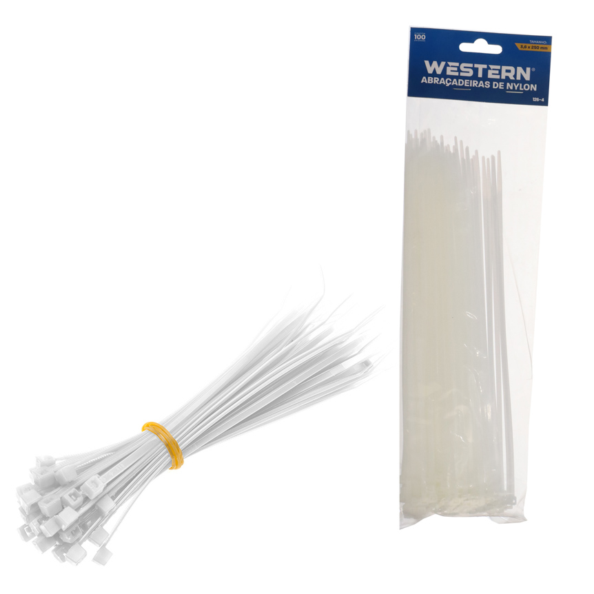 ABRACADEIRA DE NYLON BRANCA 3,6X250MM 100 PECAS