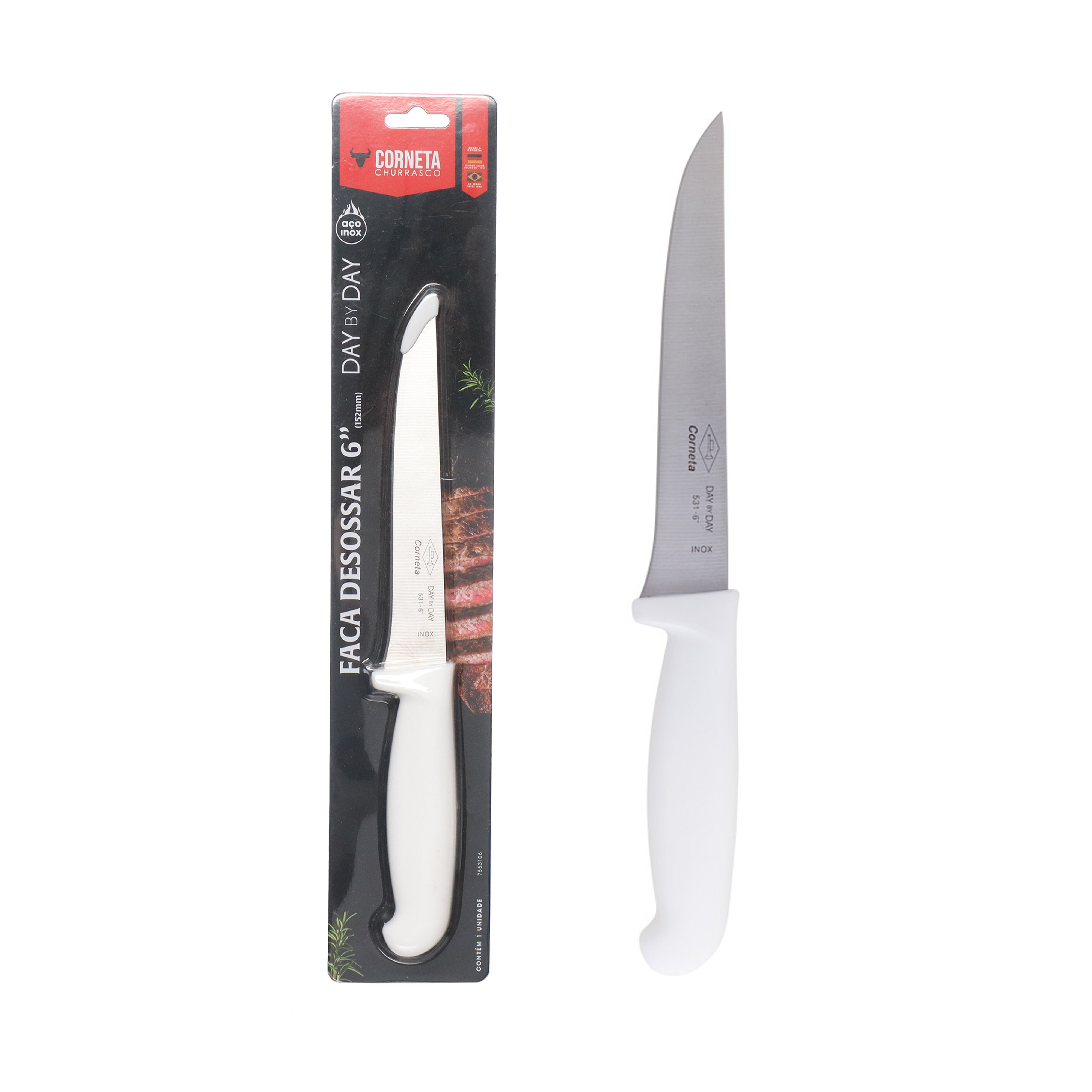FACA PARA DESOSSAR DE INOX COM CABO BRANCO DAY BY DAY 6"