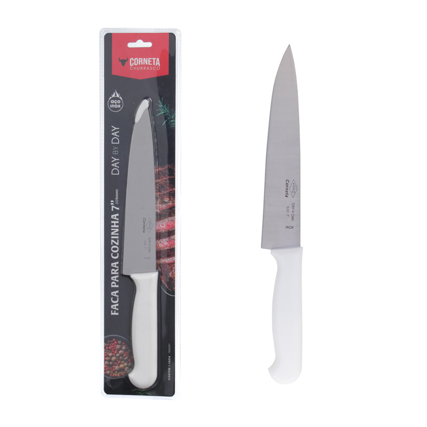 FACA PARA COZINHA DE INOX COM CABO BRANCO DAY BY DAY 7"
