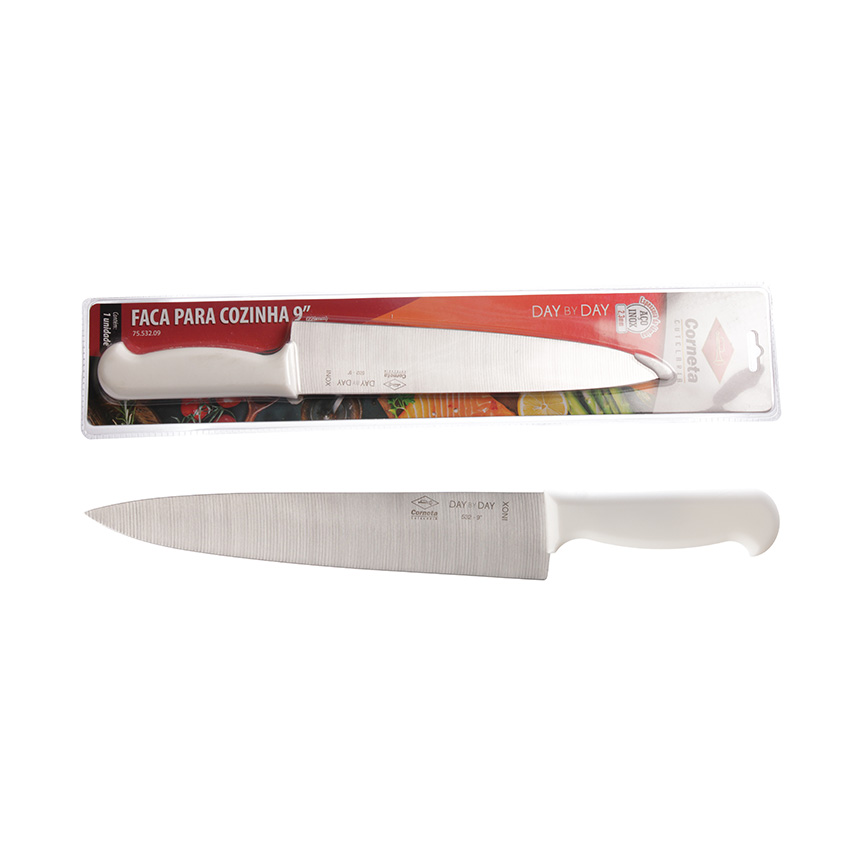 FACA PARA COZINHA DE INOX COM CABO BRANCO DAY BY DAY 9"