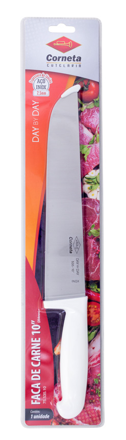 FACA PARA CARNE DE INOX COM CABO BRANCO DAY BY DAY 10"