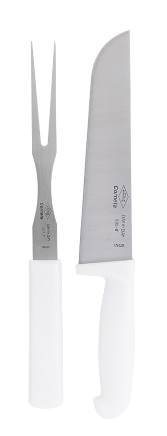FACA E GARFO DE INOX COM CABO BRANCO DAY BY DAY 8"
