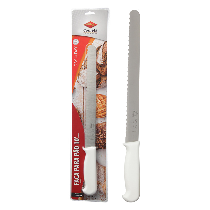 FACA PARA PAO DE INOX COM CABO BRANCO DAY BY DAY 10"
