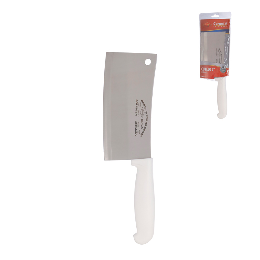 CUTELO DE INOX COM CABO DE PLASTICO BRANCO TRADICIONAL 7"