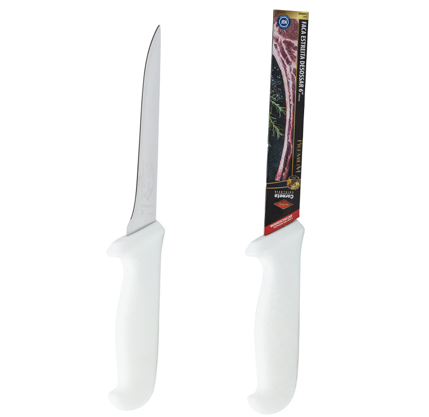 FACA ESTREITA PARA DESOSSAR DE INOX COM CABO BRANCO PREMIUM 6"