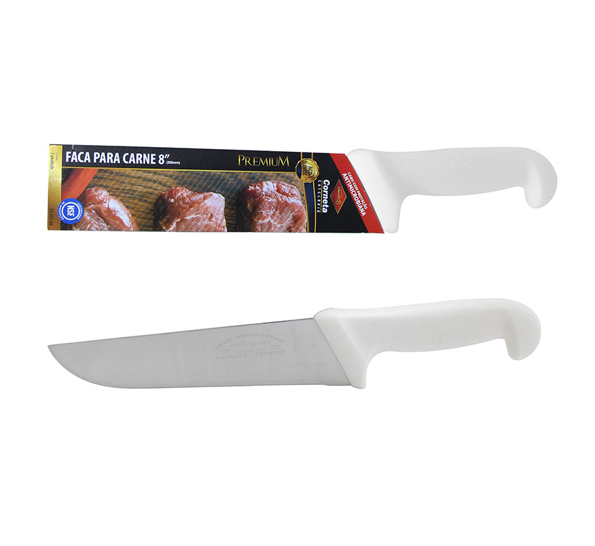 FACA PARA CARNE DE INOX COM CABO BRANCO PREMIUM 8"