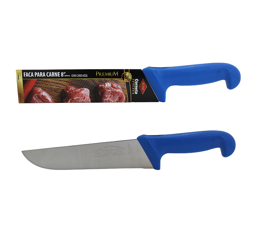 FACA PARA CARNE DE INOX COM CABO AZUL PREMIUM 8"