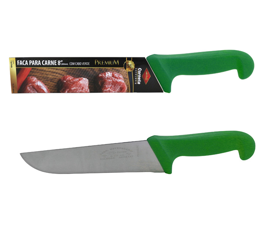FACA PARA CARNE DE INOX COM CABO VERDE PREMIUM 8"