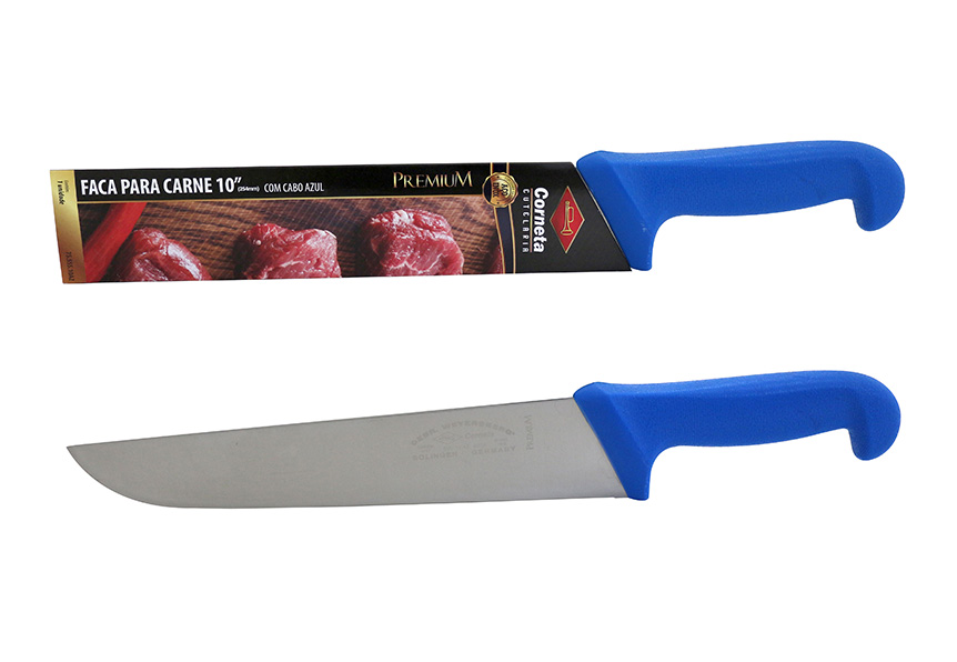 FACA PARA CARNE DE INOX COM CABO AZUL PREMIUM 10"