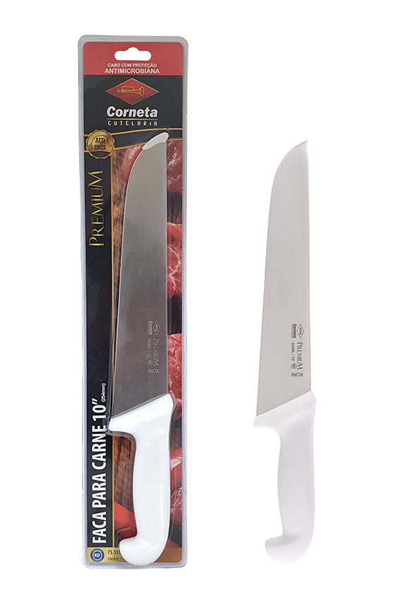 FACA PARA CARNE DE INOX COM CABO BRANCO PREMIUM 10"