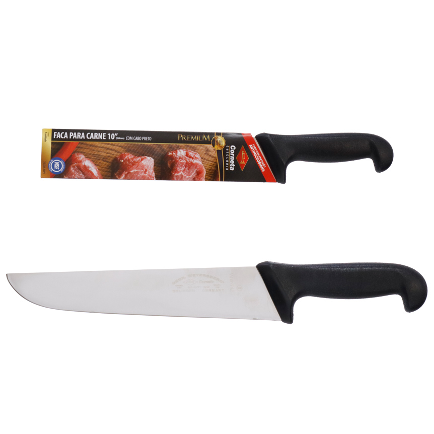 FACA PARA CARNE DE INOX COM CABO PRETO PREMIUM 10"
