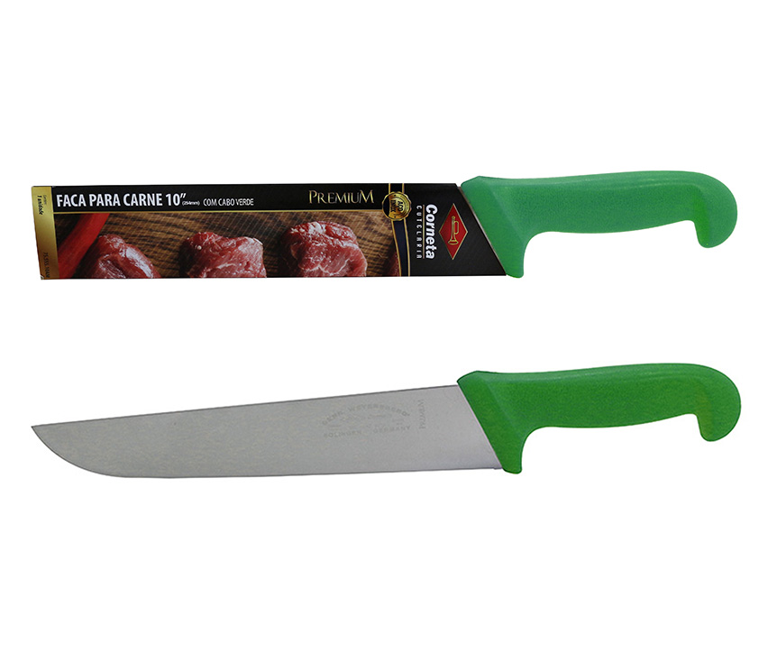 FACA PARA CARNE DE INOX COM CABO VERDE PREMIUM 10"