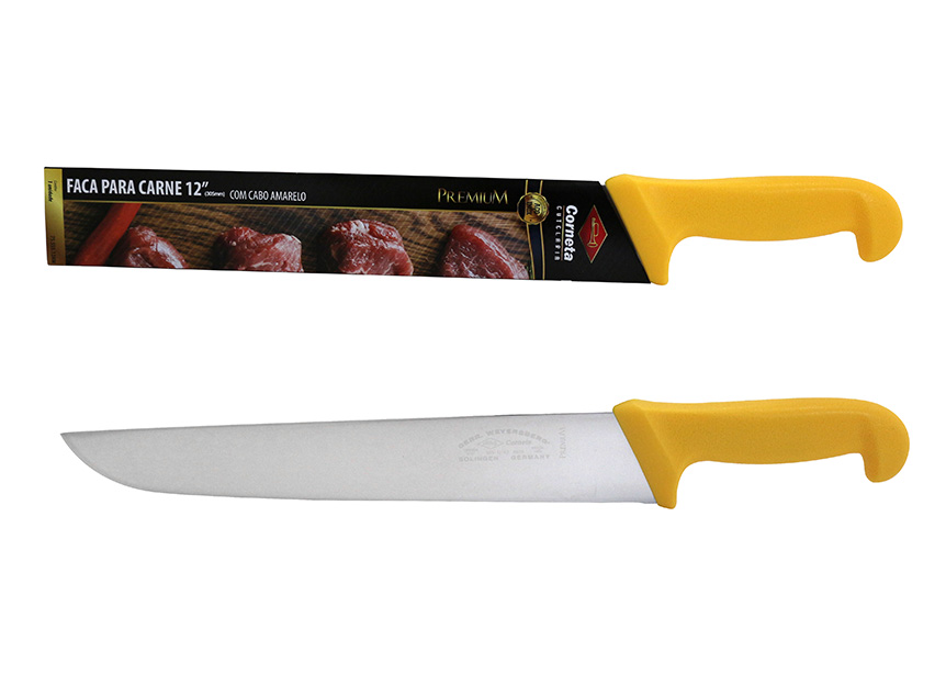 FACA PARA CARNE DE INOX COM CABO AMARELO PREMIUM 12"