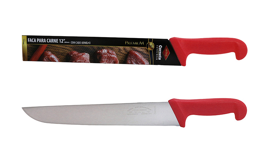 FACA PARA CARNE DE INOX COM CABO VERMELHO PREMIUM 12"