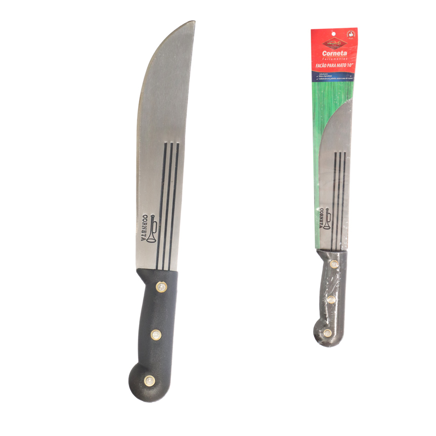 FACAO PARA MATO EMBALADO COM CABO PRETO 10"
