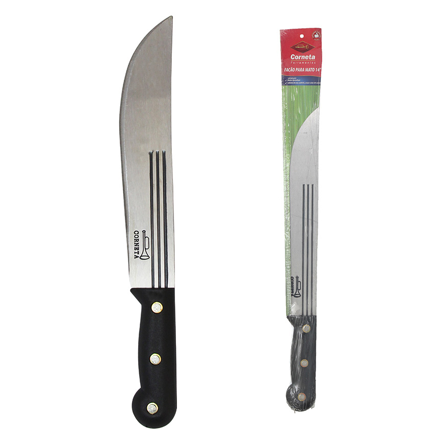 FACAO PARA MATO EMBALADO COM CABO PRETO 14"