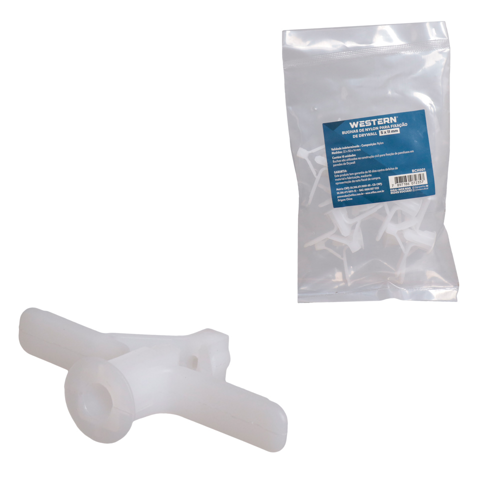 BUCHAS DE NYLON PARA FIXACAO DE DRYWALL 5X11MM 10 PECAS