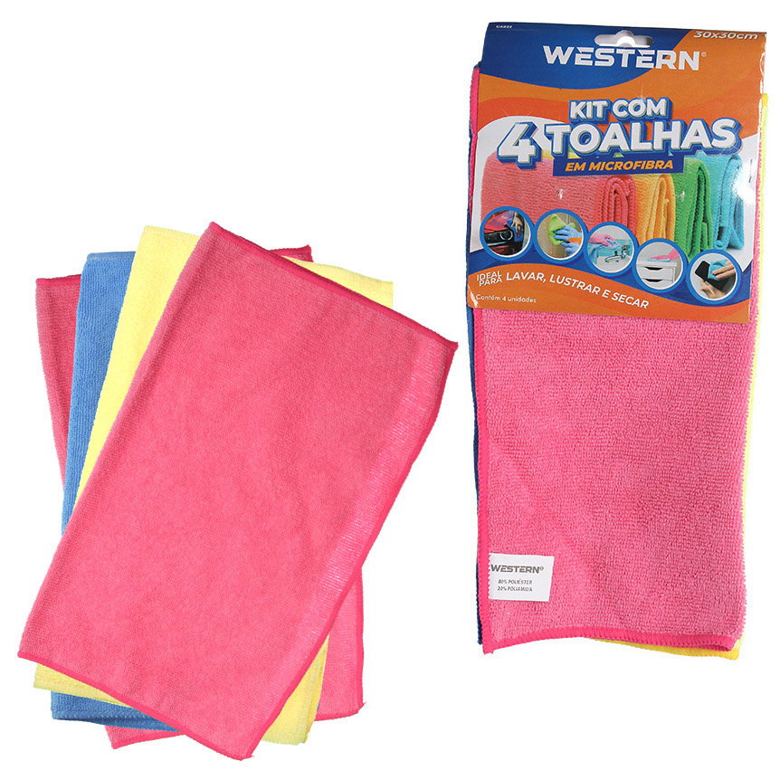 JOGO 4 TOALHAS EM MICROFIBRA 30X30CM