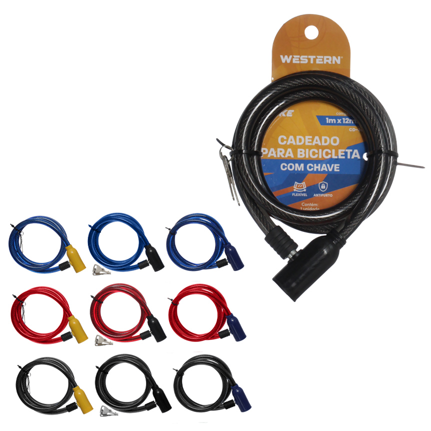 CADEADO FLEXIVEL ANTIFURTO PARA BIKE COM CHAVE 1M X 12MM
