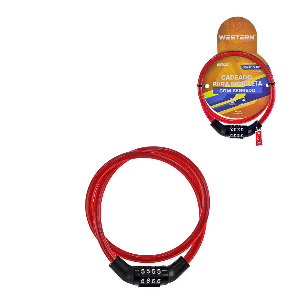 CADEADO FLEXIVEL ANTIFURTO PARA BIKE COM SEGREDO 65CM X 8MM